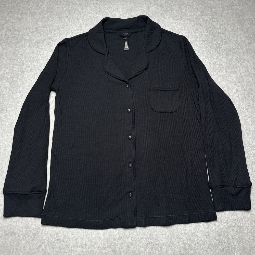 Skims Ribbed Stretchy Soft Lounge Long Sleeve Top Sz Small Black